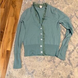 J. Crew Blue Cardigan with Ruffle Trim